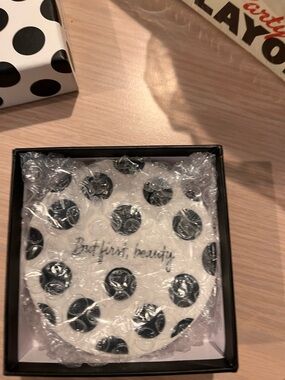 Sephora White Bath Brush with Black Polka Dots